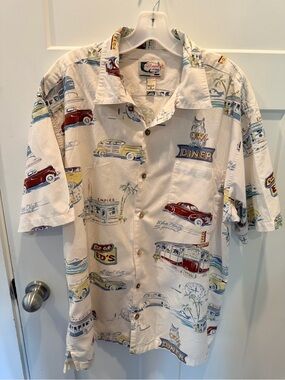 Bluewater Wear XL Vintage Car Diner Camp Shirt USA Made